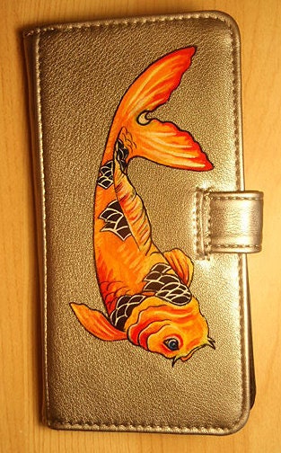 Hand Painted Brilliant Koi - Silver Vegan Wallet - Purse - 25% Donated