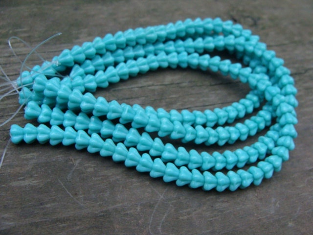 Turquoise Czech Glass Flower Beads, Full Strand, 25 Pieces, 5X6mm