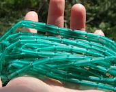Emerald Green Tube Czech Glass Beads, Full Strand of 25, 13X4mm