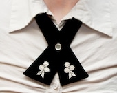 Womens Neck Tie - Black - Lace Flower Adornments