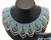 Clearance - Beaded lace collar in silver and sky blue