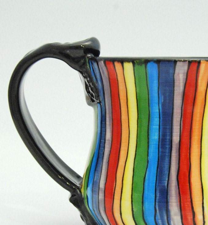 Handmade Ceramic Rainbow Striped Mug Roy G Biv Made to Order