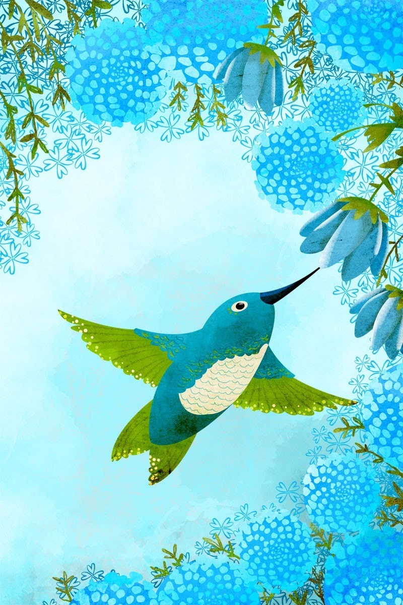 bird art print- Hummingbird Small Print - Nursery art prints, baby nursery, nursery decor, nursery wall art, kids art