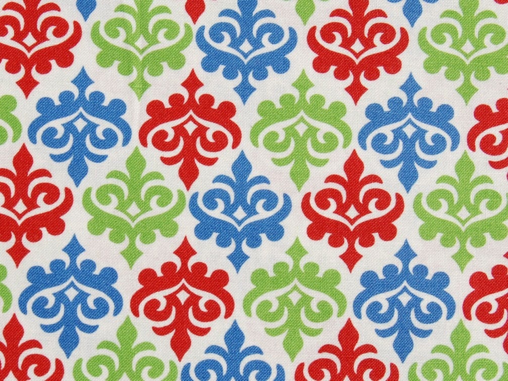 CLEARANCE  - 1 Yard - Feedsack Melody by Gloria Leonard Hall for Andover Fabrics - Crest in Blue - Red - Green