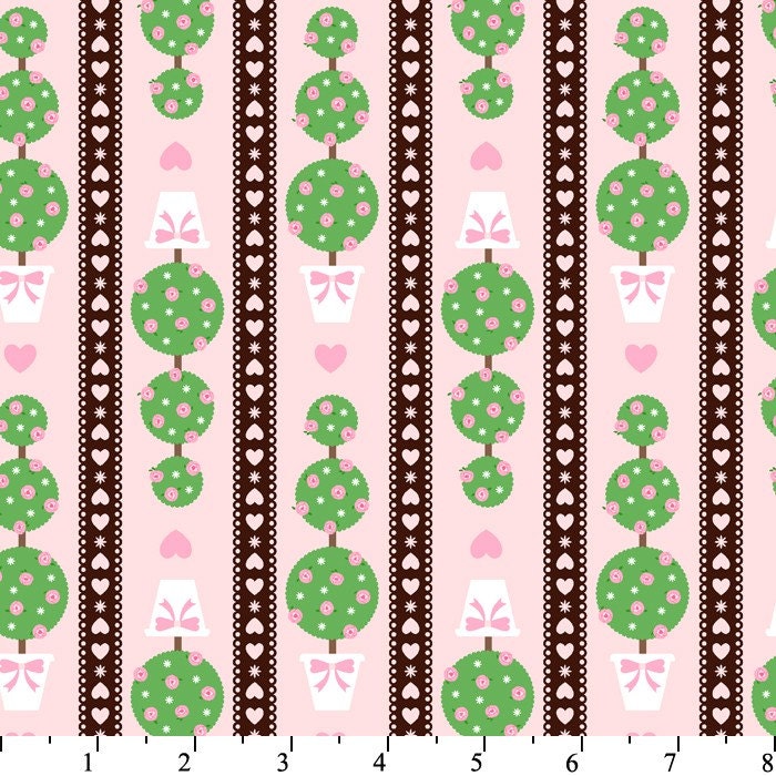 CLEARANCE 1 Yard of David Textiles - Topiaries in pink and brown