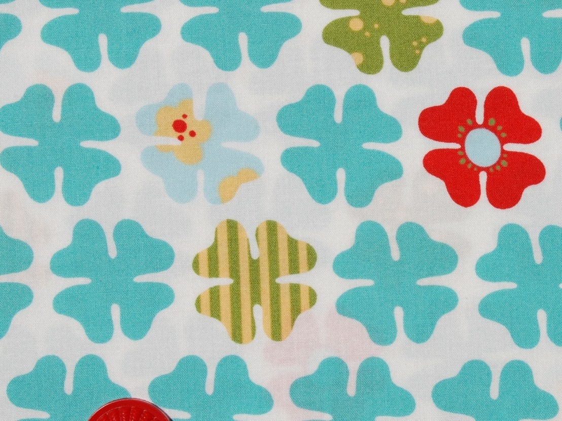 SALE Half Yard - Just Wing it by MoMo for Moda - Novelty Floral Four Petals in Aqua/White Turquoise