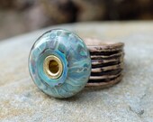 Ring Bronze Boro Lampwork Glass Beaded Aqua Sanctuary