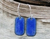 Small Purple Blue Enamel Earrings Copper Dog Tag