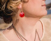 Reserved for Joanie Enamel Earrings Medium Copper Disc Sun Red