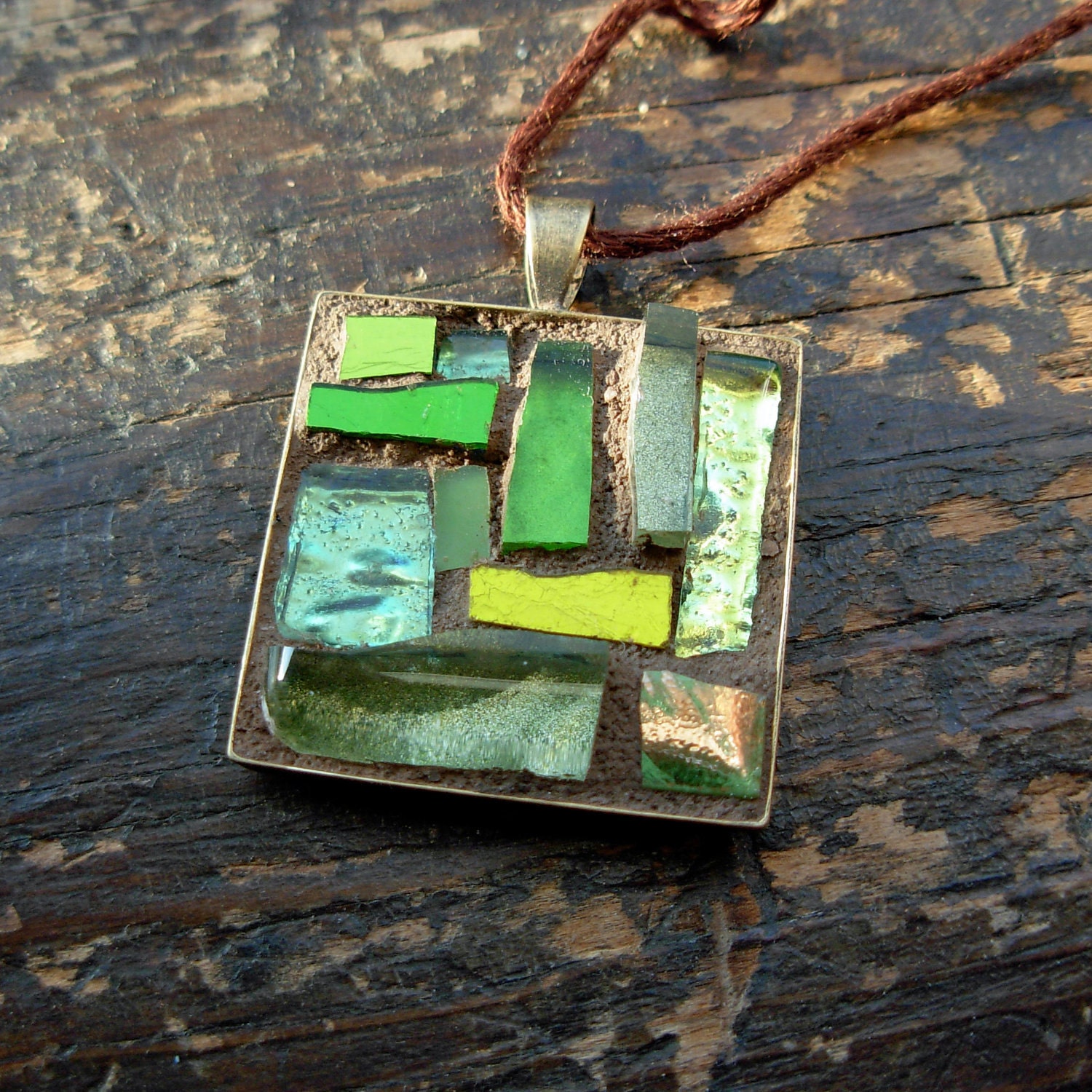 August Peridot Green Mosaic Pendant