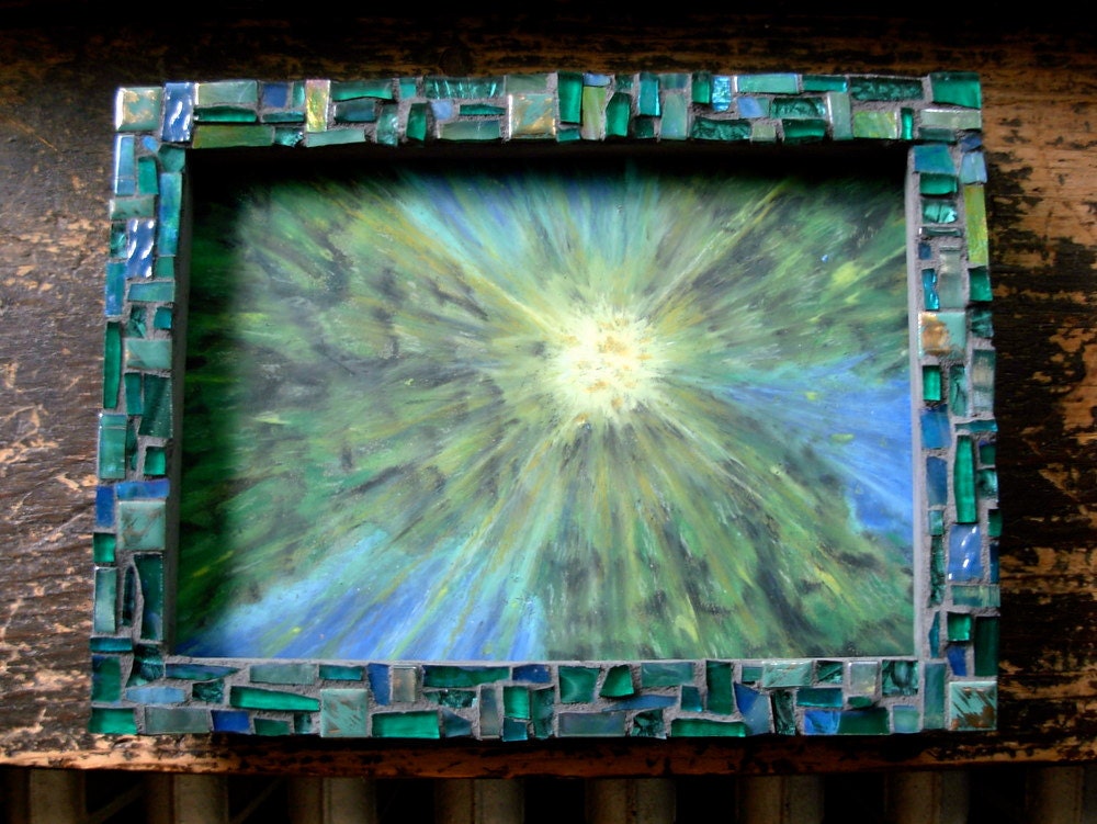 Sun Trees Oil Pastel and Mosaic Frame from Marzanne Collaboration