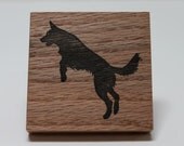 Wolf jump hand carved rubber stamp