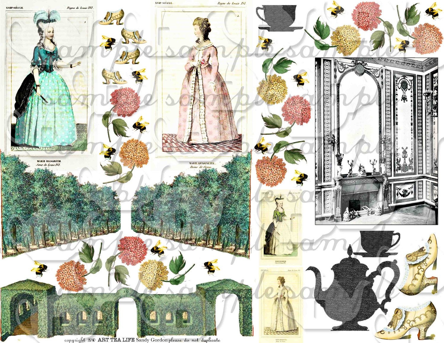 ART TEA LiFE French Garden Marie Antoinette Collage Sheet digital file clip art decoupage journal paper goods scrapbook decoration baroque