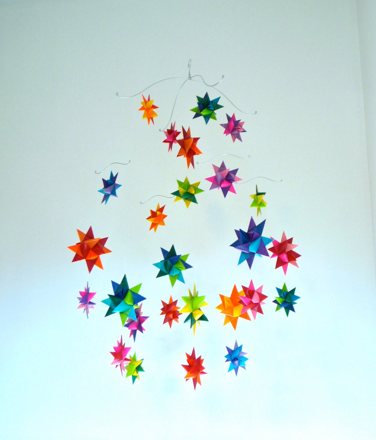 Modern Baby Mobile Hanging Origami Stars -'Large Constellation' Rainbow