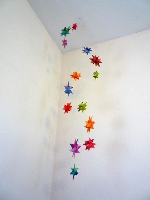 Hanging Nursery Origami Star Mobile -'Orion' Rainbow
