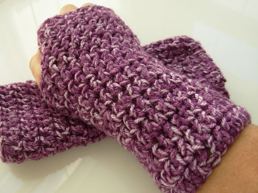 Hand Crocheted Purple Mist Fingerless Gloves Mittens Arm Warmers Texting Gloves