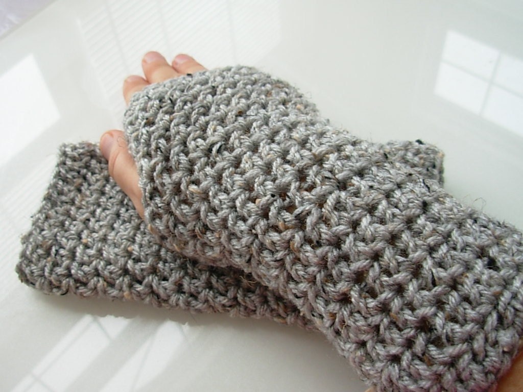 Tweeded Grey Fingerless Gloves Mittens Arm Warmers