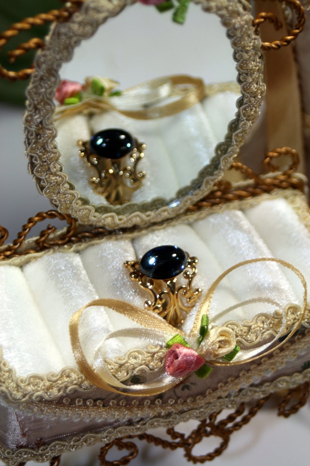 Sapphire Blue Victorian Romance Vintage Swarovski Rhinestone Adjustable Ring Shipping Gone Poof