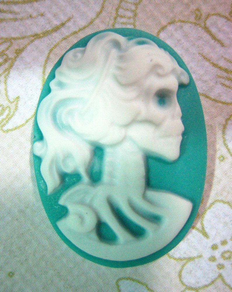 4 18x25mm turquoise blue skeleton cameos, Lolita, Day Of The Dead goddess cabochon