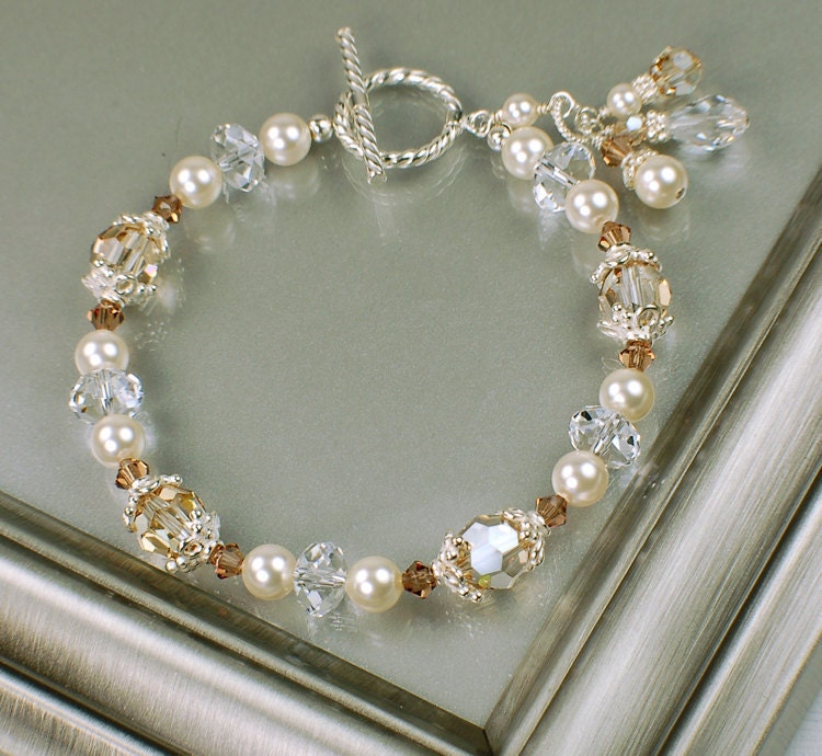 Swarovski Crystal, Pearl and Silver Beaded Bracelet, Customizable, Bridal