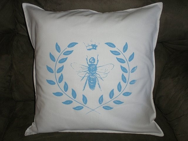 Soft Blue Queen Bee Shabby Chic Pilllow Case  16X16  Buy any two get  1 FREE