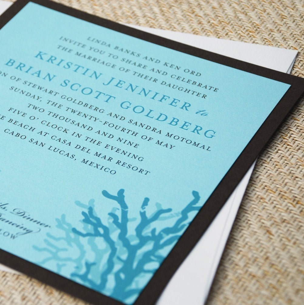 Coral Beach Wedding Invitation (Tiffany Blue, Aqua and Chocolate) - Design Fee