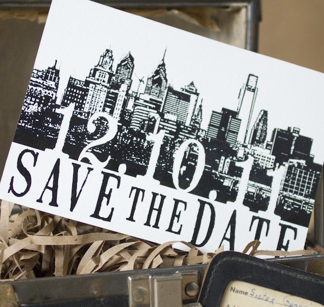 Vintage Skyline Postcard Save the Date (Philadelphia) - Design Fee