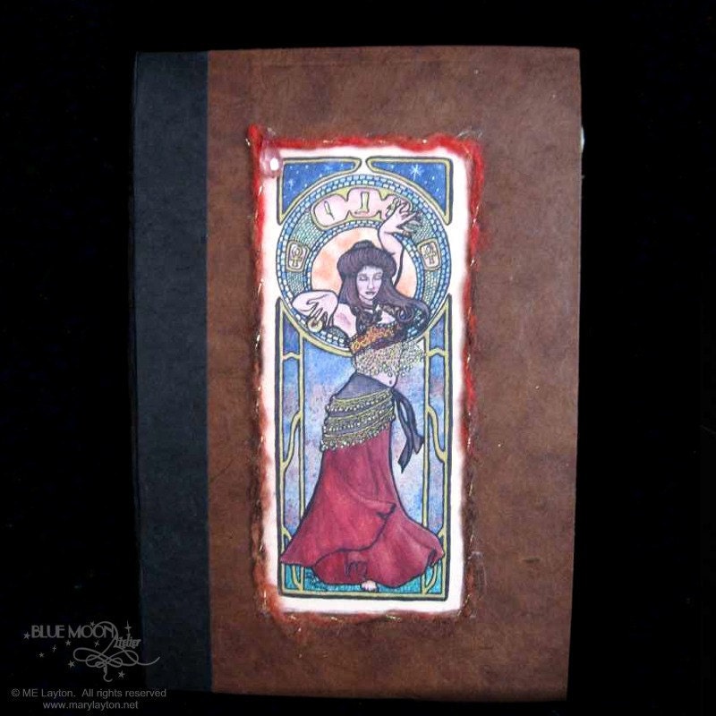 50% off Hand crafted 6 1/2" x 10" Journal - Nouveau Bellydancer