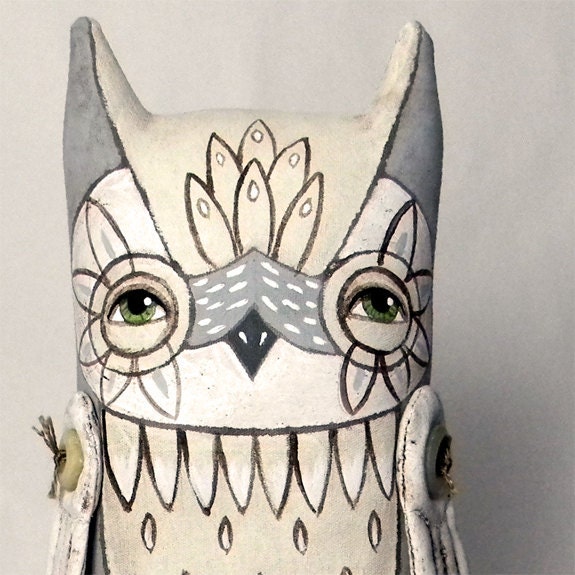 LAST ONE- White Owl- Original Contemporary Folk Art Doll-- Made to order within a week