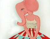 Pink Circus Elephant-- DIY Articulated Paper Doll Set-- Original Contemporary Folk Art
