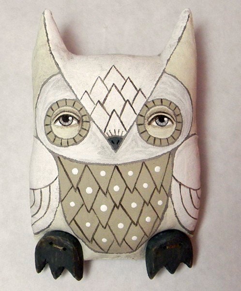 White Owl-- LAST ONE-- Original Contemporary Folk Art Ornament-- Made to order within a week