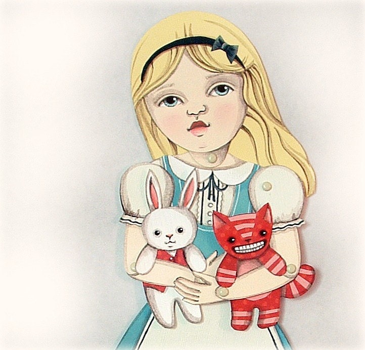 Alice in Wonderland-- DIY Articulated Jointed Paper Art Doll Set-- White Rabbit and Cheshire Cat