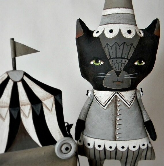 Black Cat Circus Doll-- Original Contemporary Folk Art-- Made to order within the week- LAST ONE
