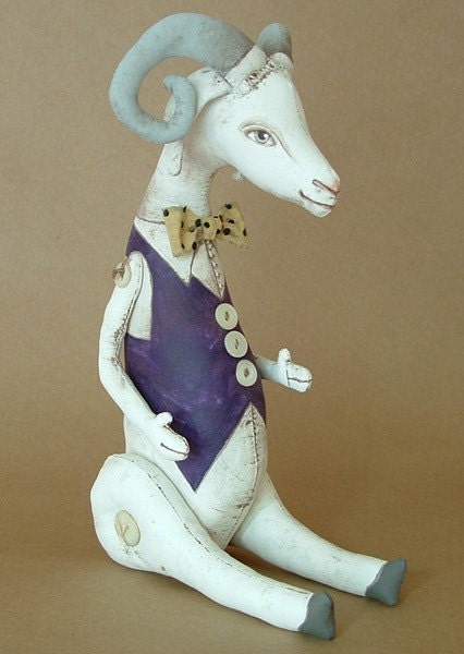 Gerard the Goat-- Original Contemporary Folk Art Doll-- Made to order within a week