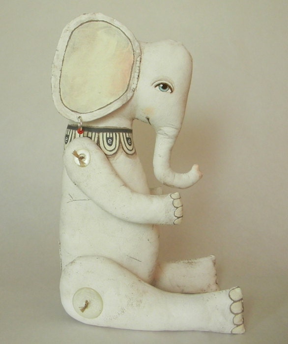 White Elephant-- Original Contemporary Folk Art Doll-- Made to order within a week