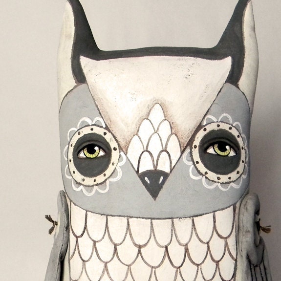 White Owl-- Contemporary Folk Art Doll Sculpture-- Hand Painted Original- Made to Order within a Week