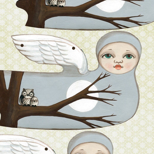 Angel Bunting Woodland Owl Christmas Garland Banner Ornaments Decoration Original Folk Art  DIY
