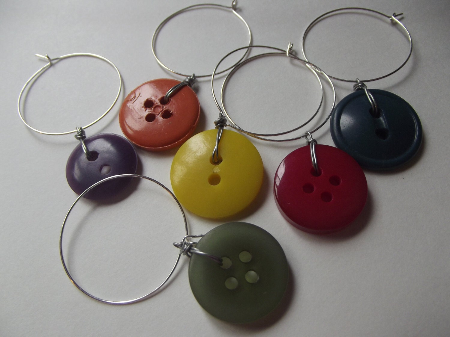 Colorful Button Wine Charms Markers Set of 6