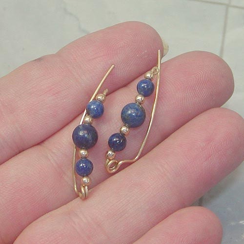 Pretty Denim Blue Lapis Beads Gold Wire Ear Sweeps