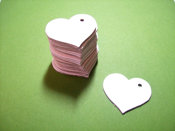 Chipboard heart tags, 25 white chipboard