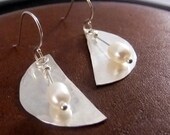 Sterling Half Moon Earrings with Freshwater Pearls