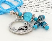 Mermaid Beaded Bookmark Book Thong Turquoise Agua Blue Mermaid