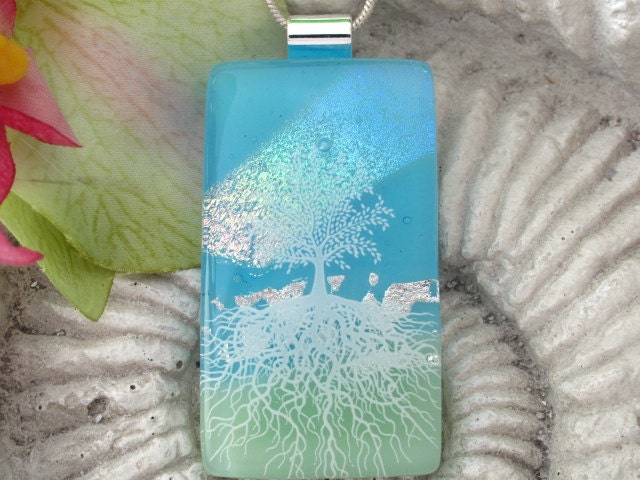 Dichroic Glass Pendant - Tree of Life - Dichroic  Fused Glass Jewelry - Necklace 021613p101