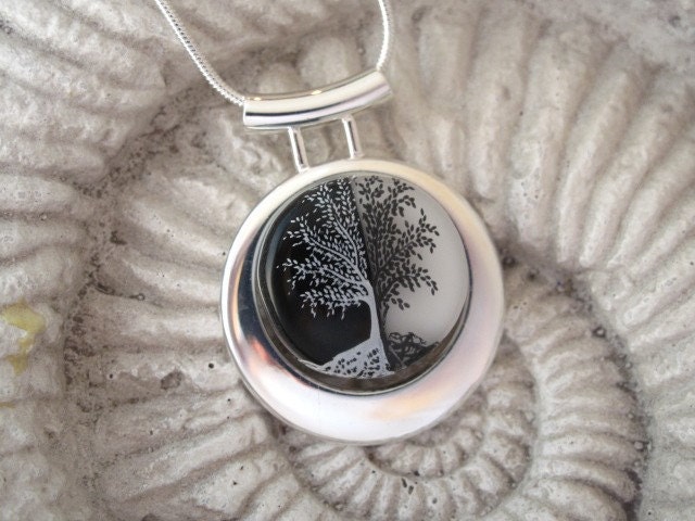 Tree of Life -Mirror Image - Fused Glass Pendant and Necklace 022313p100a