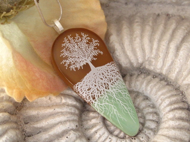 Dichroic Fused Glass Jewelry - Tree of Life - Fused Glass Pendant - Dichroic Glass Pendant - Necklace  010312p101