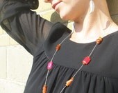 Bright Red Chalcedony, Orange Carnelian Agate, Silver Chain Necklace