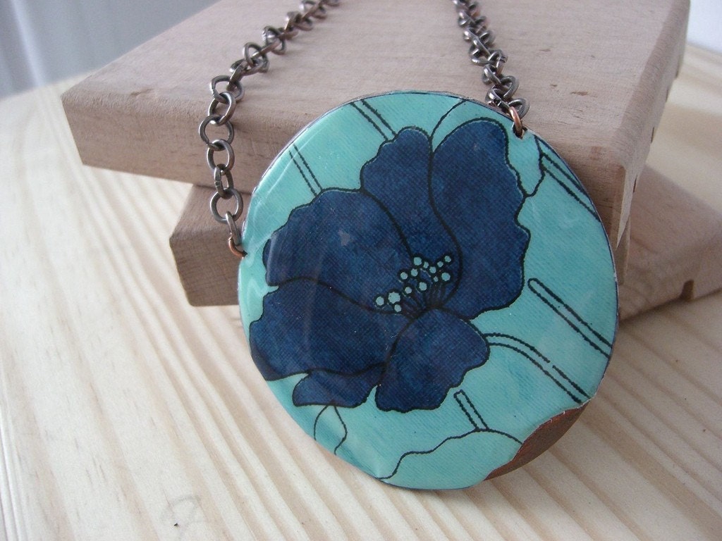 Turquoise Flower Copper Necklace