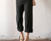 womens lounge pants in french terry with fold over waist and rolled up hem - made to order