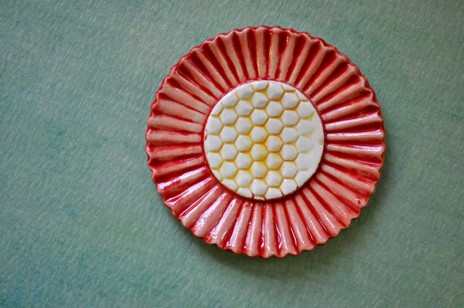 Pottery Flower Component- DIY supply for crafting, jewelry making, mosaic - flower in red, peach and yellow