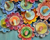 Wedding Ring Dish- Ring Blossom - pottery ring holder- salmon and red with aqua and yellow
